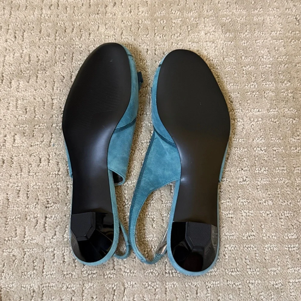 Alfani Teal Suede Slingback Kitten Heels Bow Detail (Size 10) - Picture 2 of 8